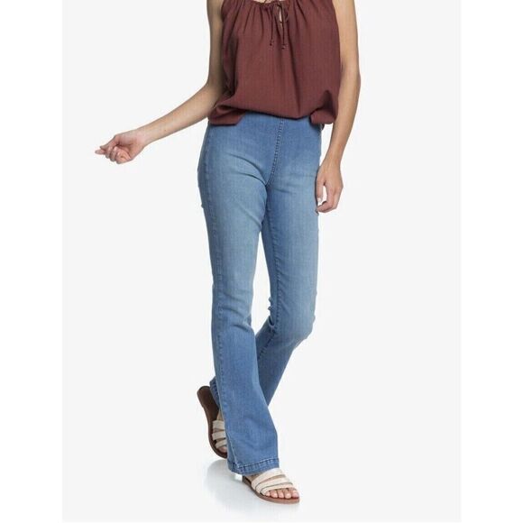 Roxy ERJDP03245 Womens Sz 26 Med Blue Slim Bootcut Wild Blossom Flared Jeans $65 - Picture 7 of 8